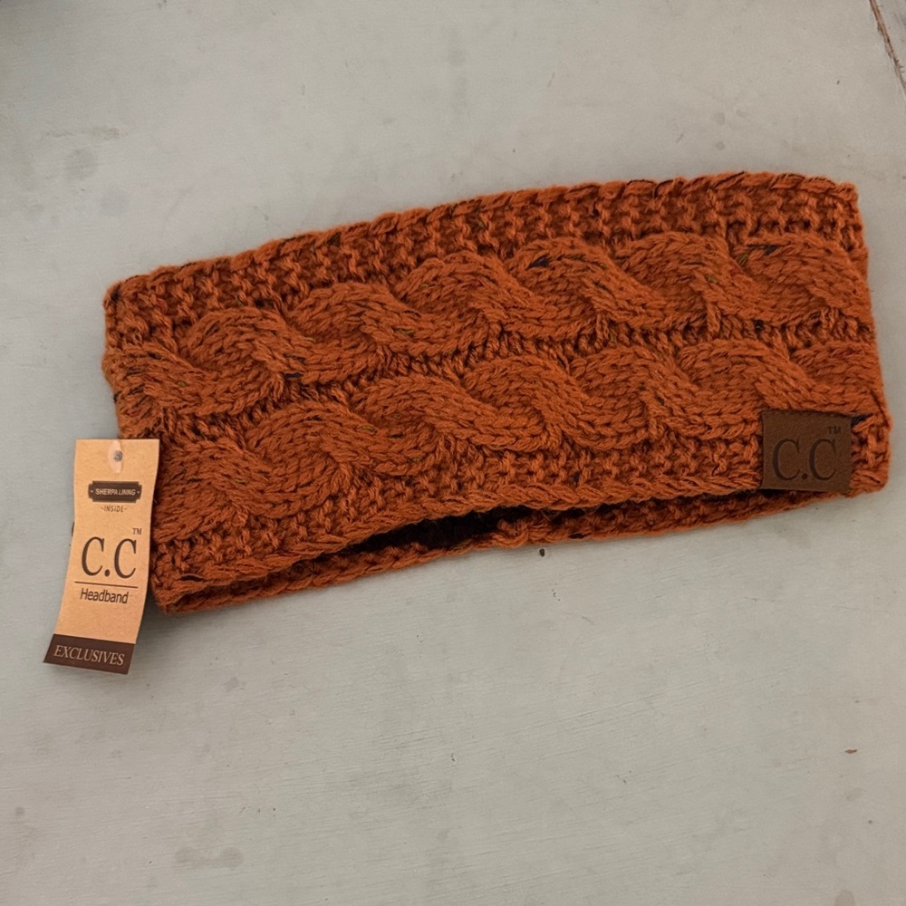 🆕 C.C. Cable Knit Headband/Ear Warmer Fleece Lined, Rust color with Brown